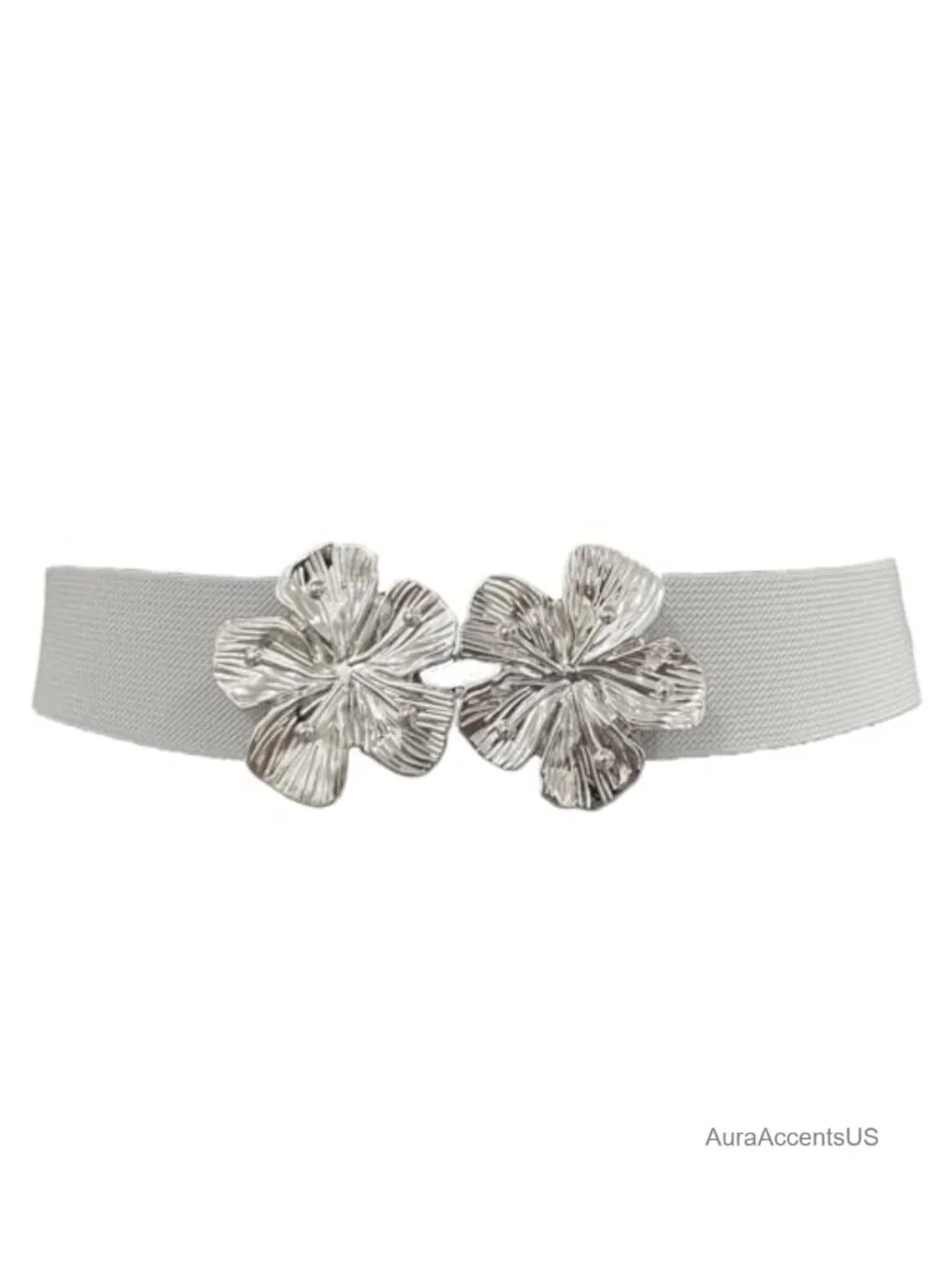 Elastic Stretch Waist Belt with Metal Flower Buckle